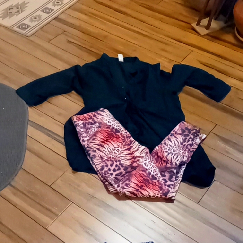 Pink and Black Cheetah lined leggings sheer top